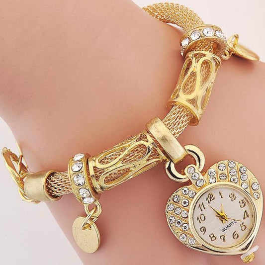 Golden Heart Bracelet women Watch Steel Band Bracelet Lover Watch Gift